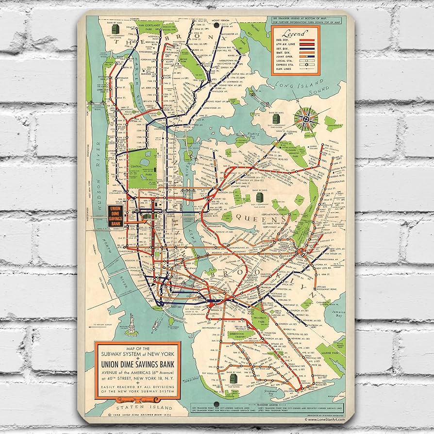 Amazon.com: Metal Sign - New York Subway Map 1948 - Durable